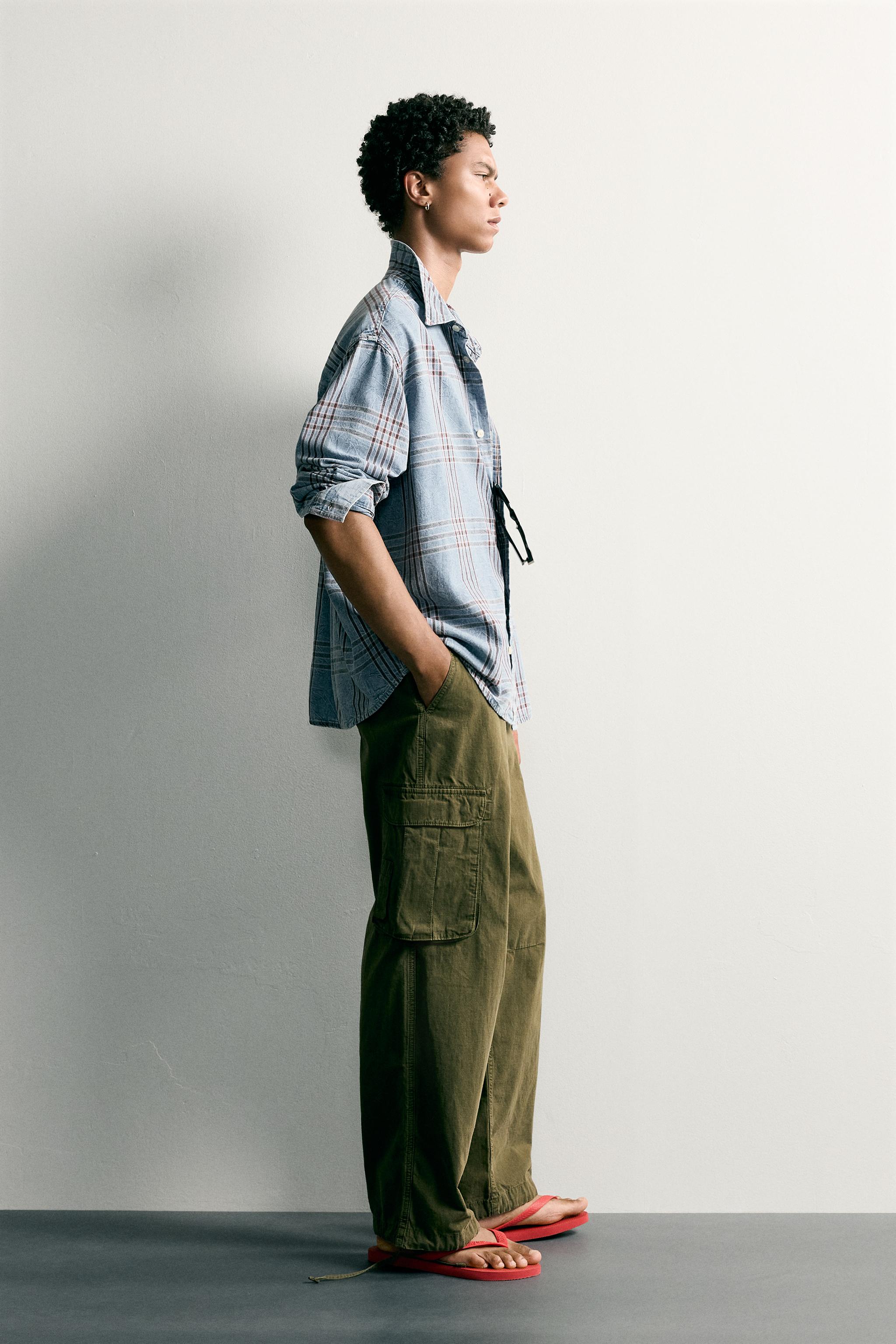 PLAID RELAXED-FIT DENIM SHIRT